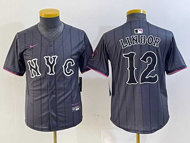 Youth New York Mets #12 Francisco Lindor Grey 2024 City Connect Cool Base Stitched Jersey->mlb youth jerseys->MLB Jersey